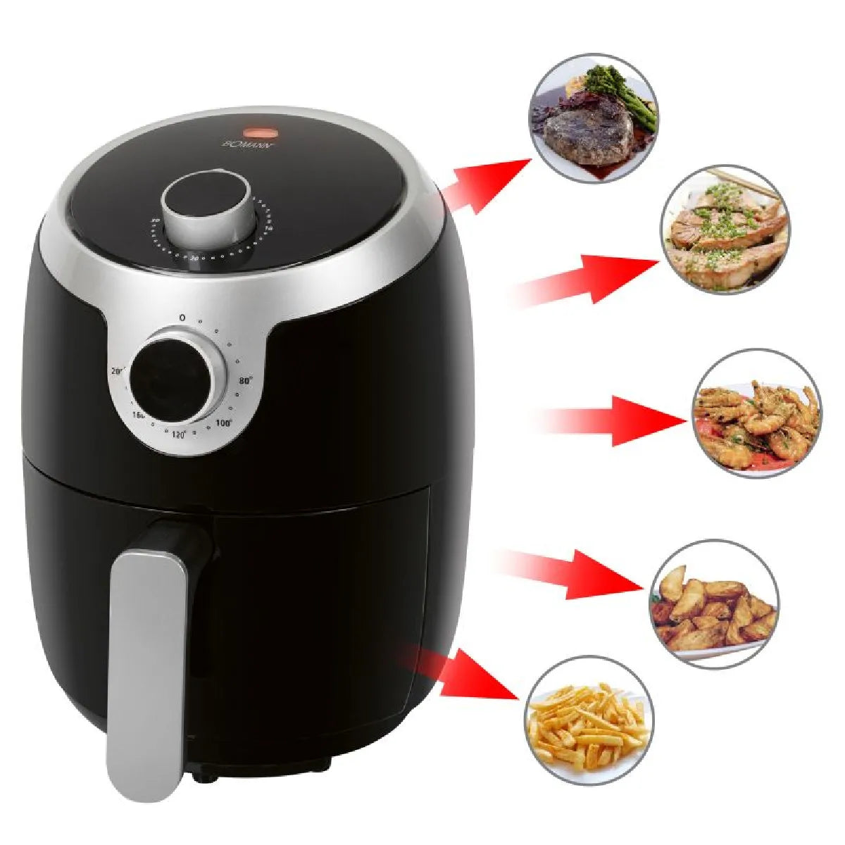 Bomann FR6050HCB Freidora de Aire Baja Emisión Humo 1.8L Negra