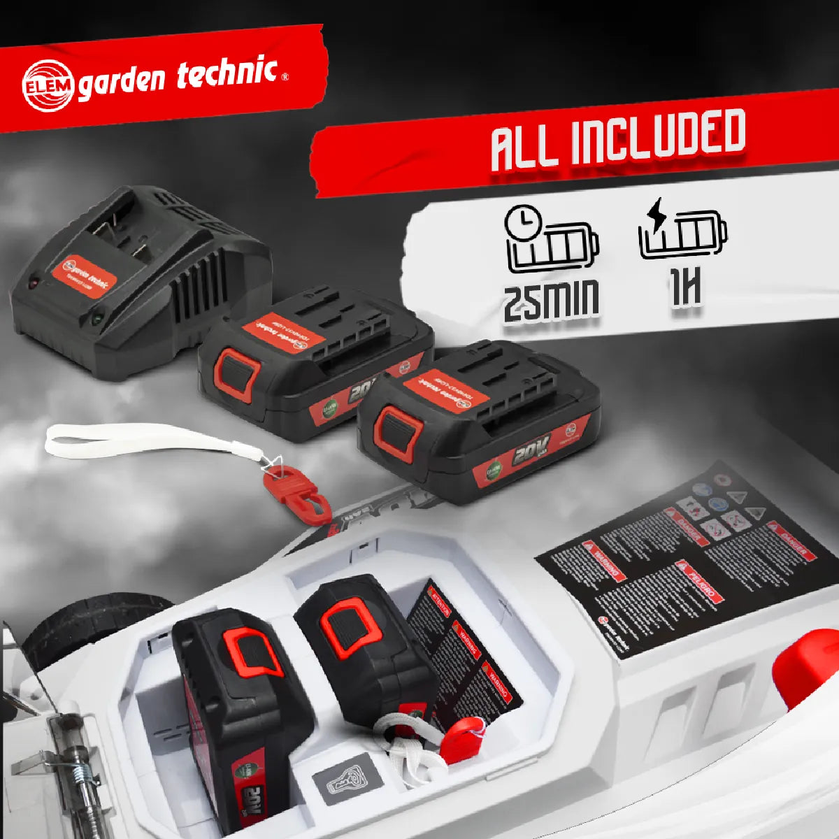Elem Garden Technic 40V Cortacésped Eléctrico Baterías 4 Ah
