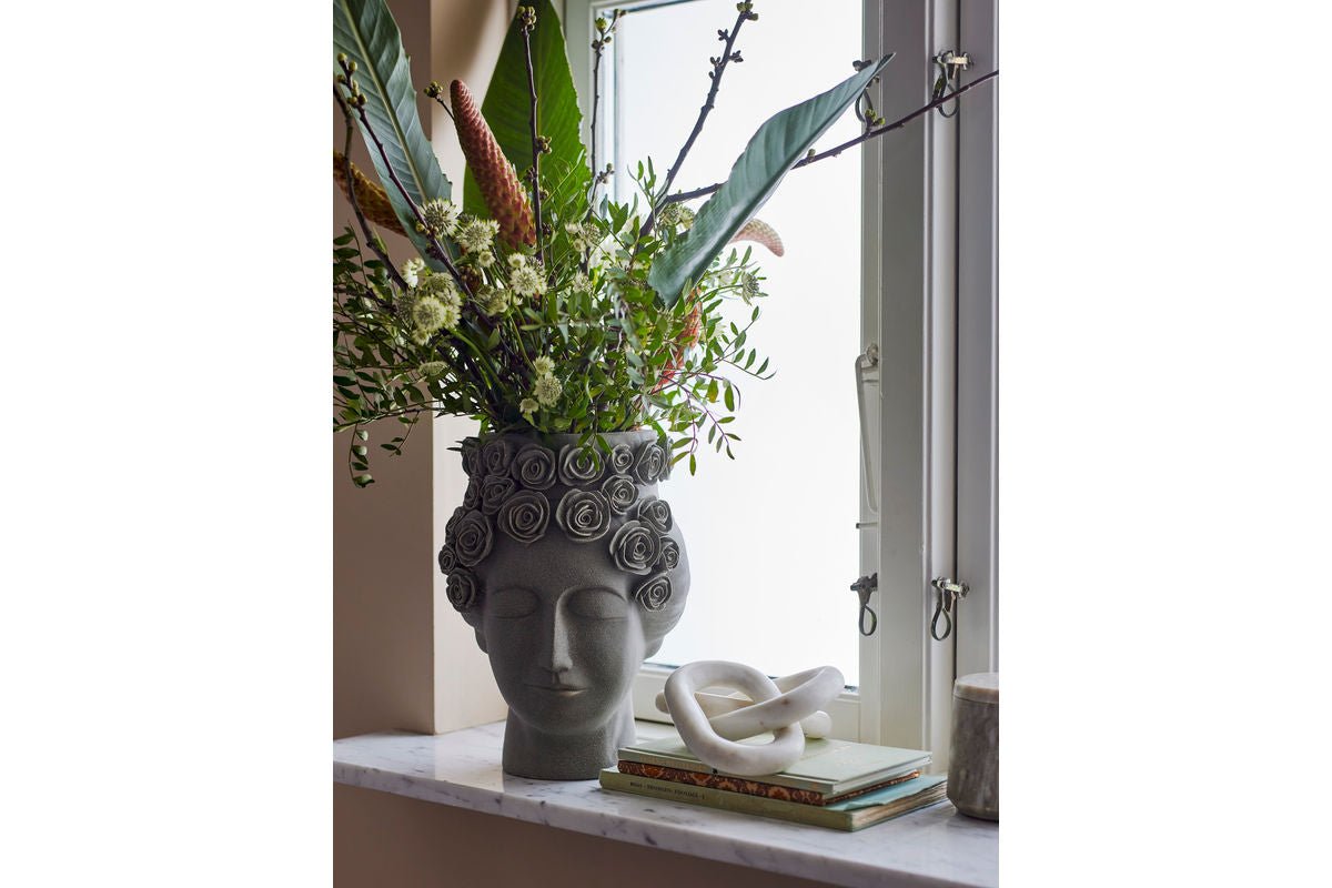Vase Selin – Graues Steingut – Grau – für Wohnzimmer Dekoration