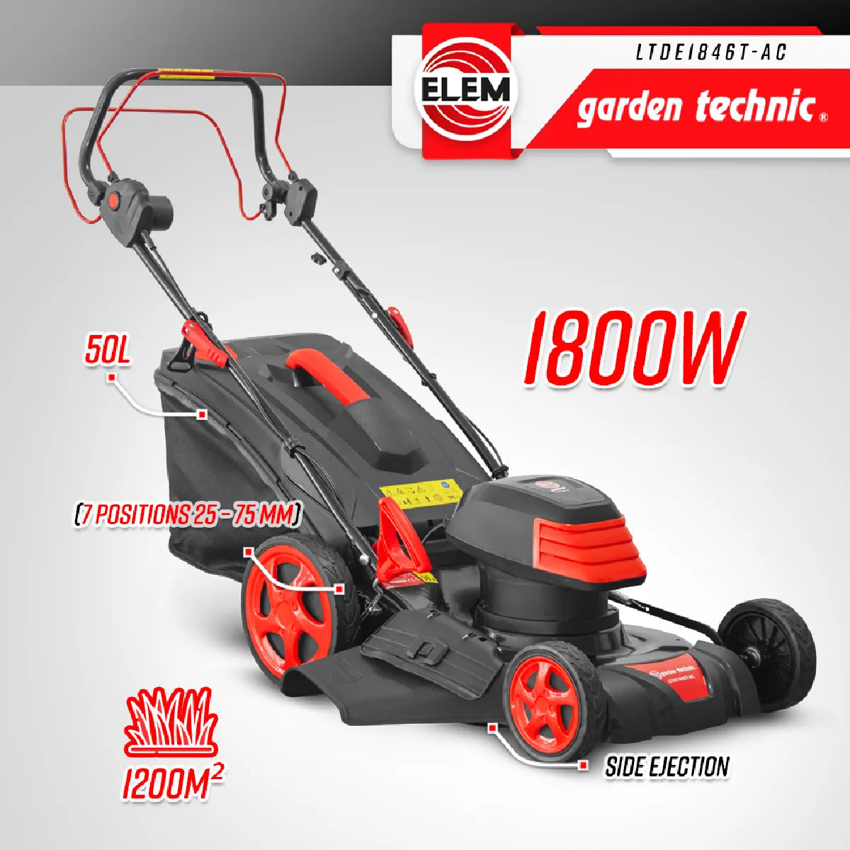 Elem LTDE1846T-ACCortacésped eléctrico 50 L 1800 W Ancho 460 mm