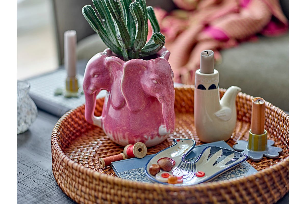 Luxusbetten24 Pink Elefant Vase aus Steingut