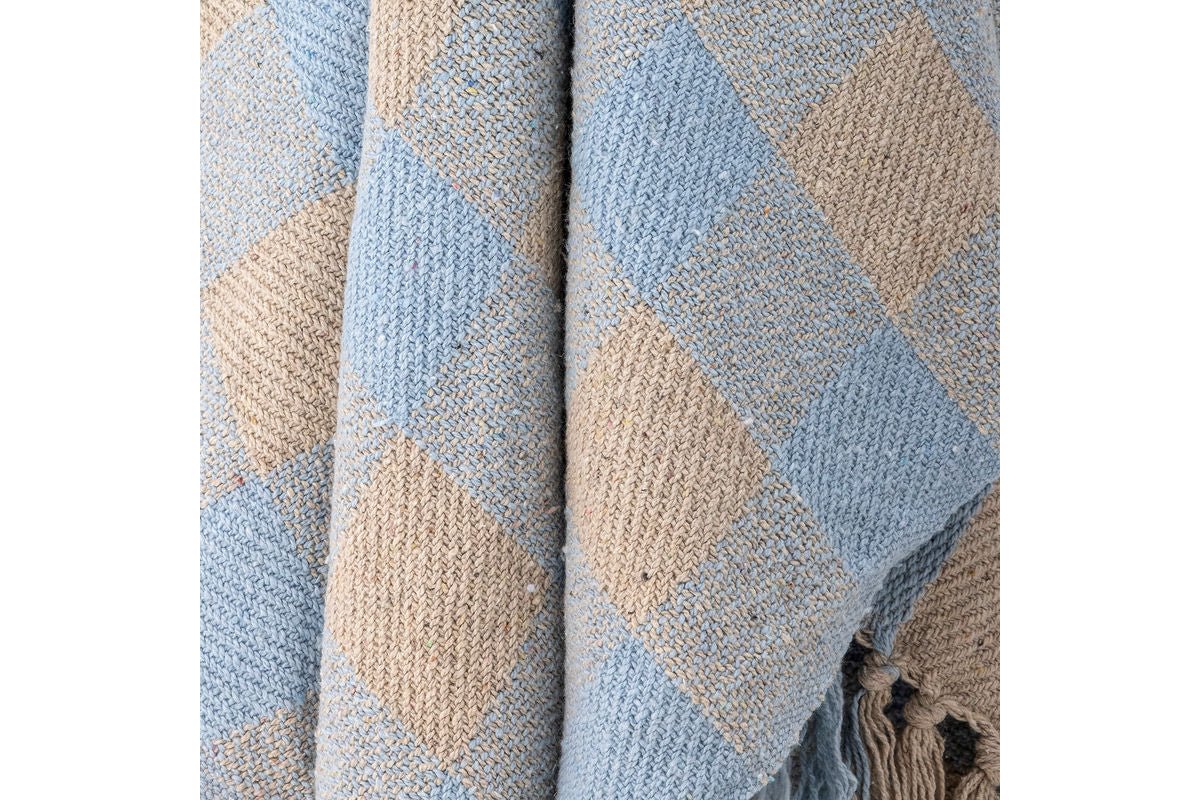 Überwurfdecke Ora – Blau, aus recycelter Baumwolle