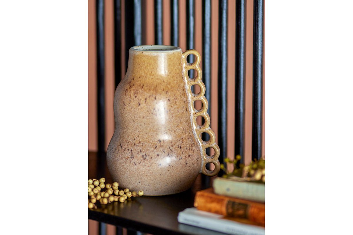 Luxusbetten24 Zahra Vase aus Braunem Steingut Handgefertigt Dekorativ Braun