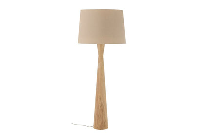 Luxusbetten24 Calen Stehlampe – Gummibaumholz mit Leinenschirm, Naturton
