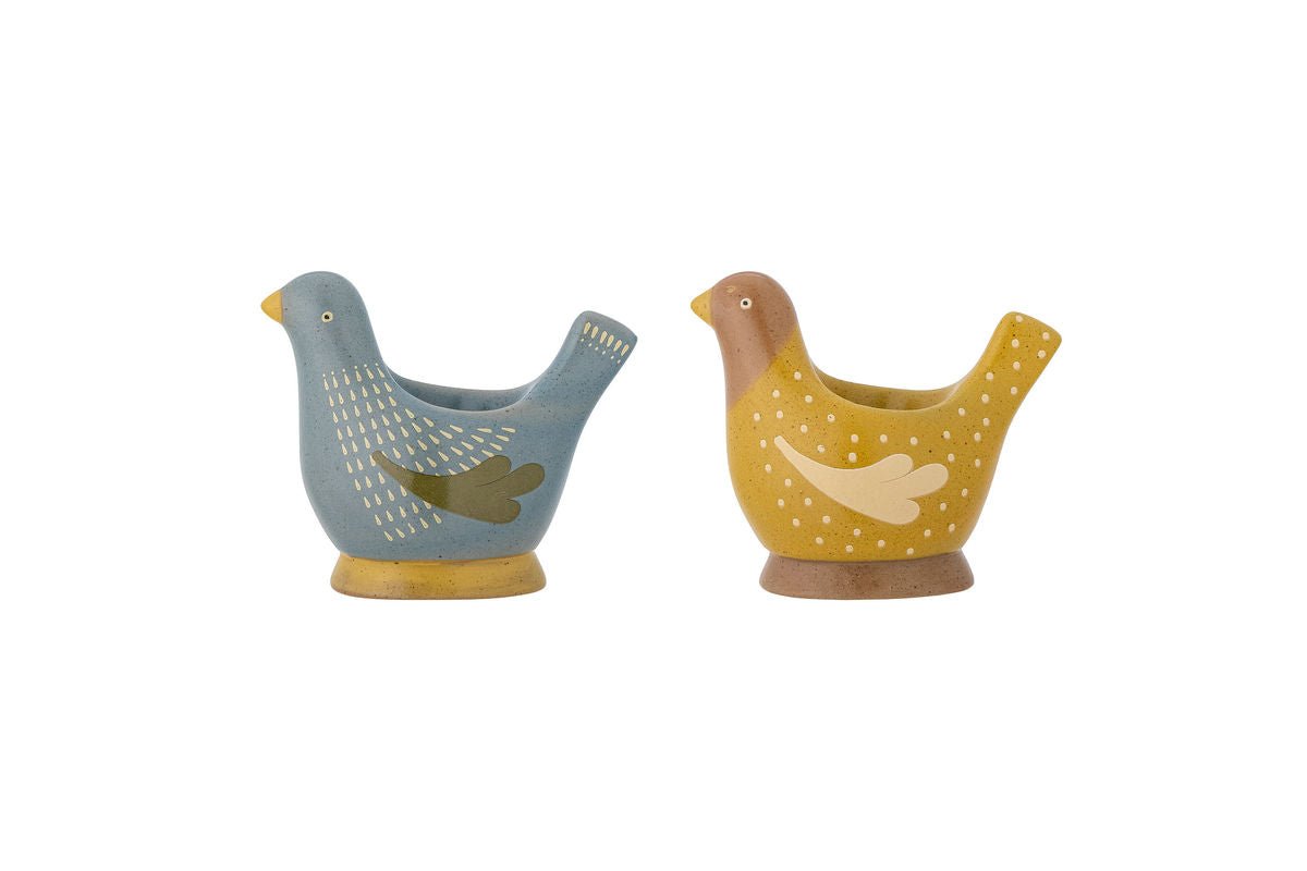Luxusbetten24 Maya Eierbecher – Handbemalte Vogelmotive aus Steingut, 2er‑Set