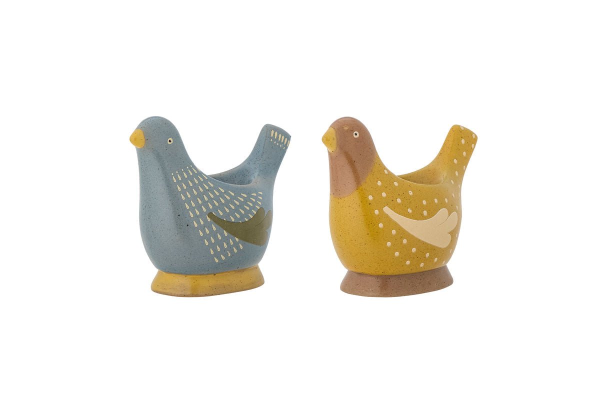 Luxusbetten24 Maya Eierbecher – Handbemalte Vogelmotive aus Steingut, 2er‑Set