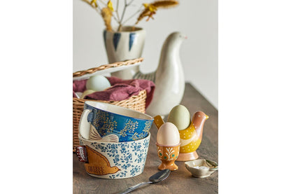 Luxusbetten24 Maya Eierbecher – Handbemalte Vogelmotive aus Steingut, 2er‑Set