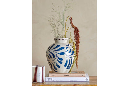 Vase Nerico – Blaues Steingut, Handgefertigte Dekorative Eleganz für Wohnzimmer