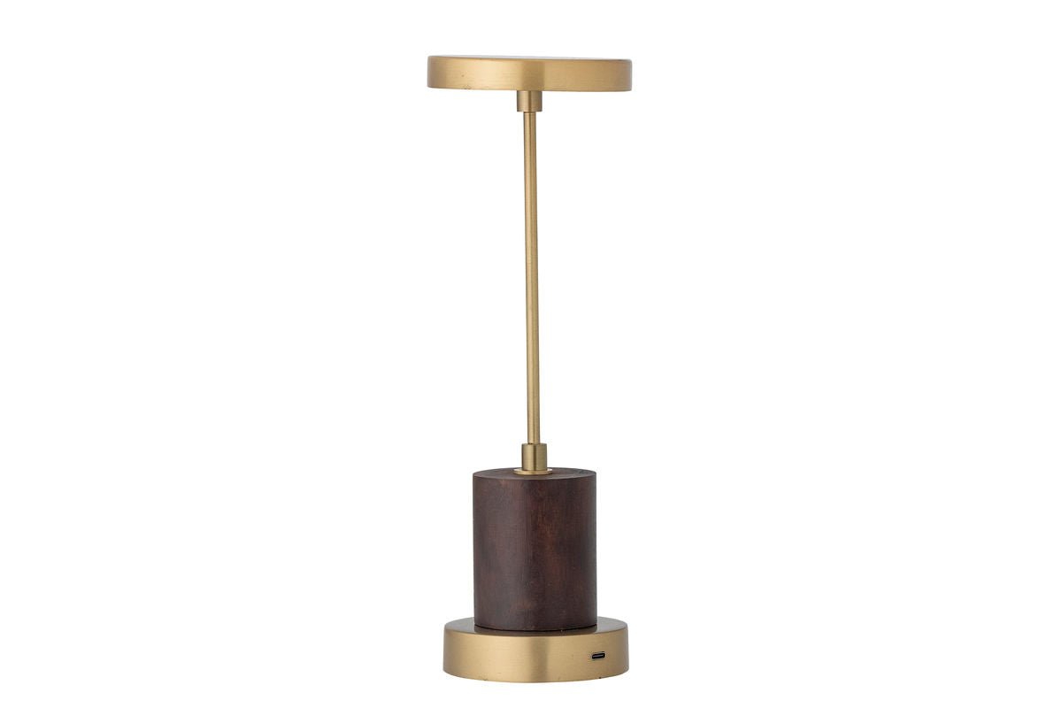 Luxusbetten24 Kiro Tragbare Tischleuchte Wiederaufladbar Messing Holzfuß Modern
