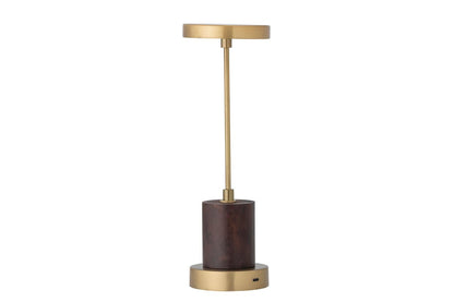 Luxusbetten24 Kiro Tragbare Tischleuchte Wiederaufladbar Messing Holzfuß Modern