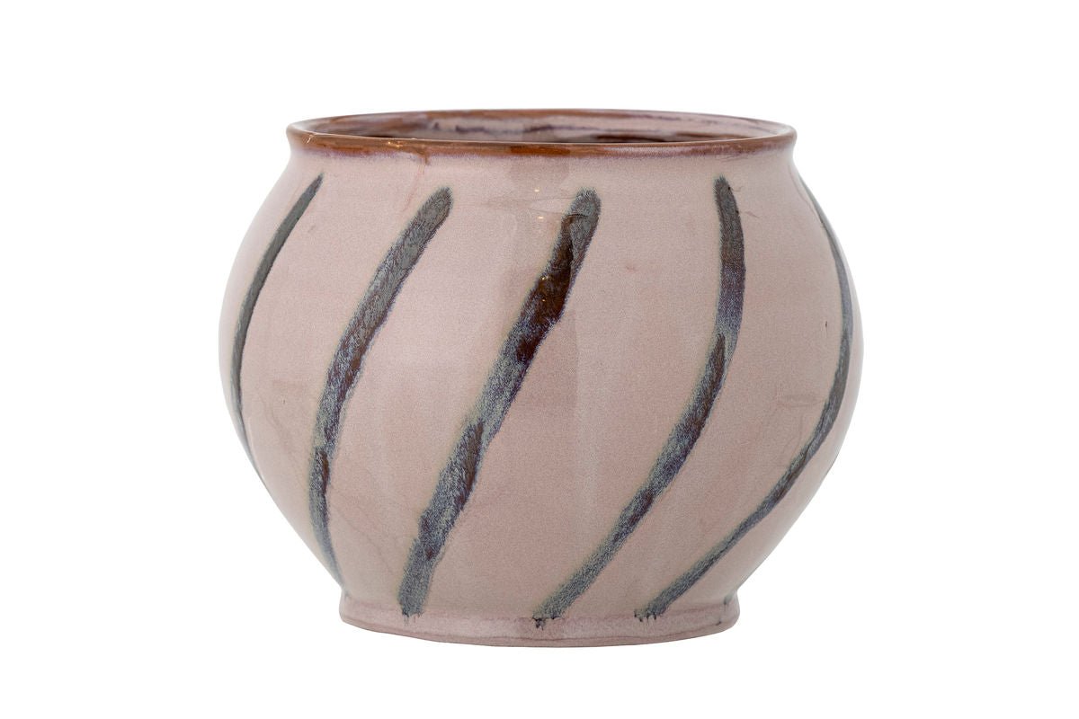 Luxusbetten24 Rosystripe Blumentopf, Glasiertes Steingut, Rosa