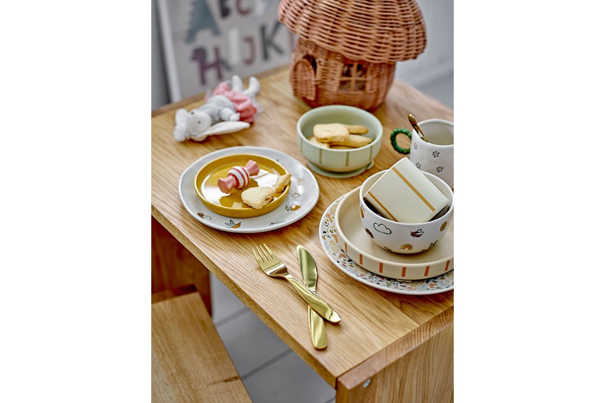 Kinder-Geschirr-Set „Milu“ – Naturfarbenes Steingut (3‑teilig)