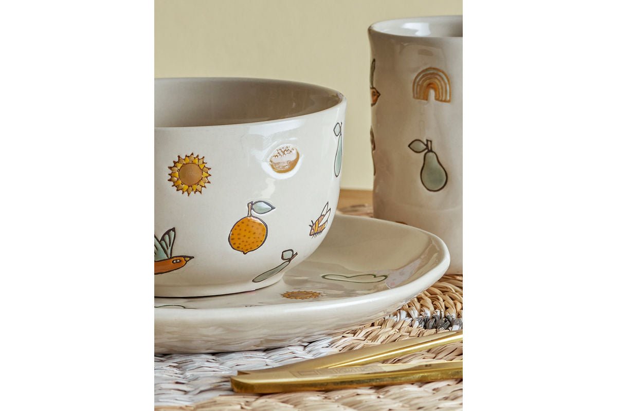 Kinder-Geschirr-Set „Milu“ – Naturfarbenes Steingut (3‑teilig)