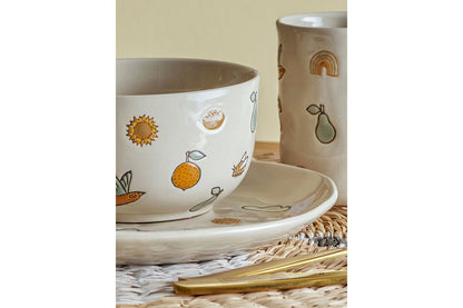 Kinder-Geschirr-Set „Milu“ – Naturfarbenes Steingut (3‑teilig)