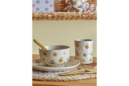 Kinder-Geschirr-Set „Milu“ – Naturfarbenes Steingut (3‑teilig)