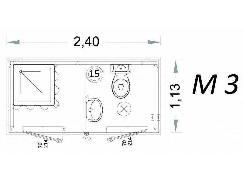 Cabina prefabbricata uso bagno e doccia 2 metri – M3 – C2
