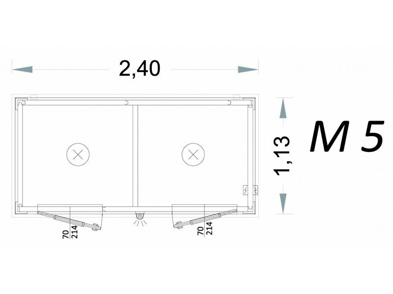 Prefabriertes Kabinenmodul Aluminium 2‑Türen 240 cm L 113 cm B 215 cm H M5 C2