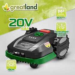 Greatland Robot Cortacésped 20V con Cable Perimetral 900 m² 18 cm