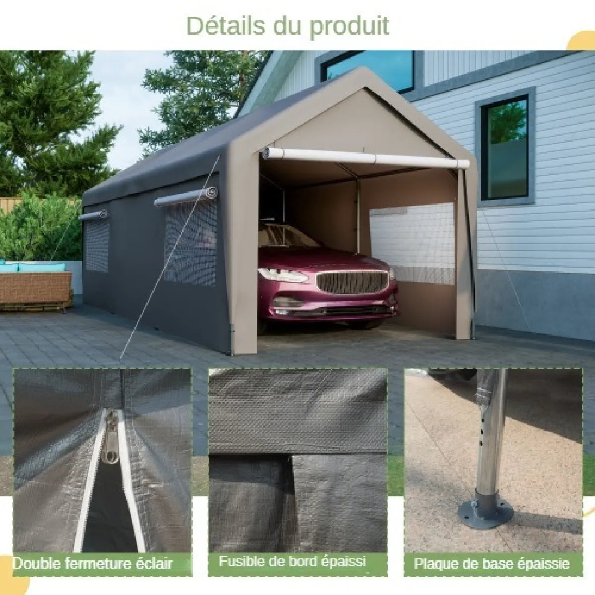 ByteLike Abri garage tente 3x6m gris résistant hiver