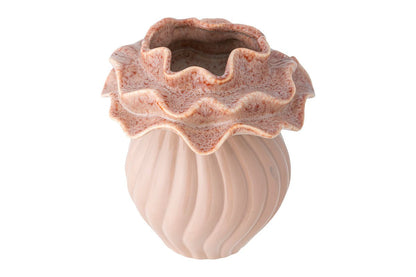 Luxusbetten24 Rosélia Vase – Roséfarbenes Steingut für Wohnzimmer Dekorativ