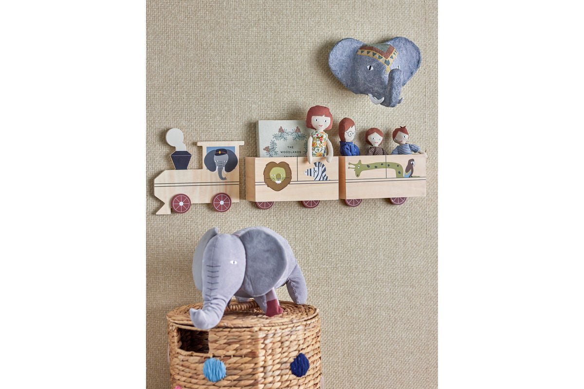 Luxusbetten24 Ariel Kinderregal Zugform Tiermotive Natur für Kinderzimmer