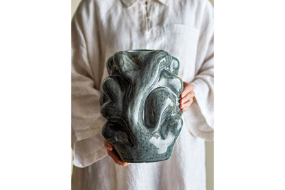 Luxusbetten24 Grey Value Vase Steingut, Dunkelgrau