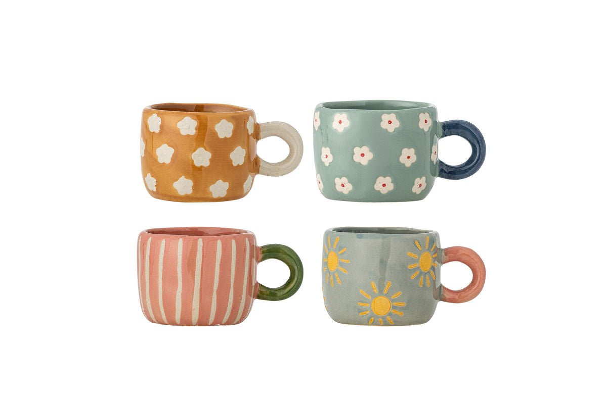 Luxusbetten24 Leni Tassen-Set Handbemaltes Steingut Bunt 4er-Set