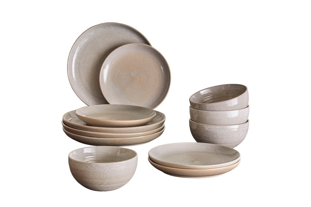 Luxusbetten24 Jessi Geschirrset Nordisches Design Grau Komplett 12‑teilig