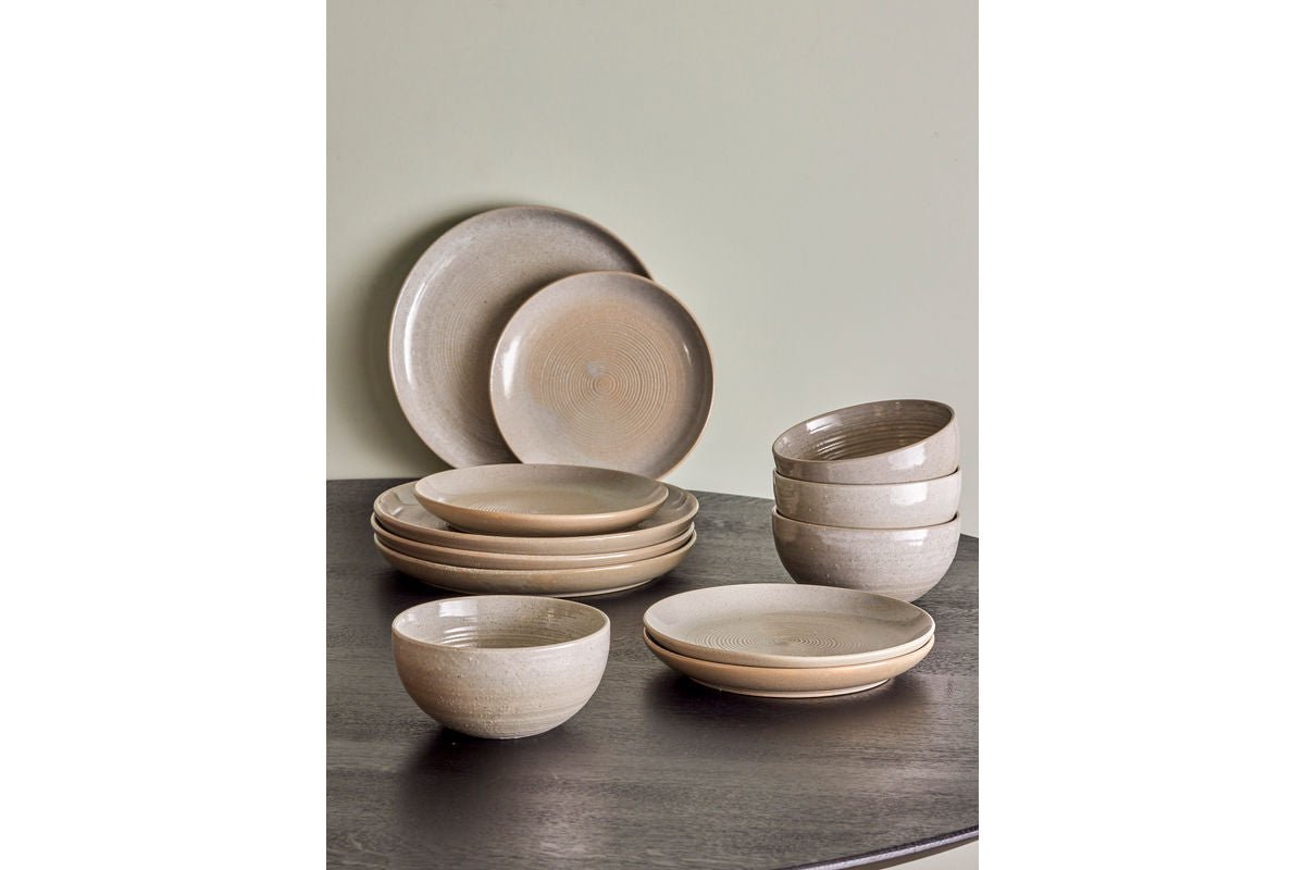 Luxusbetten24 Jessi Geschirrset Nordisches Design Grau Komplett 12‑teilig