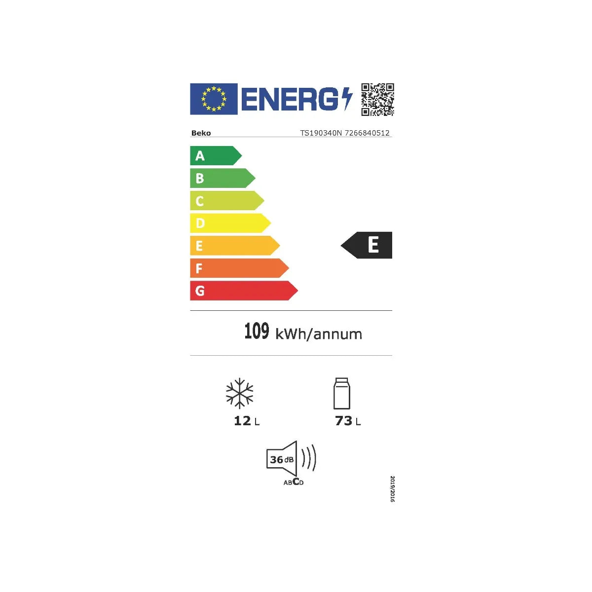 Beko TS190340N Refrigerador Blanco 85L