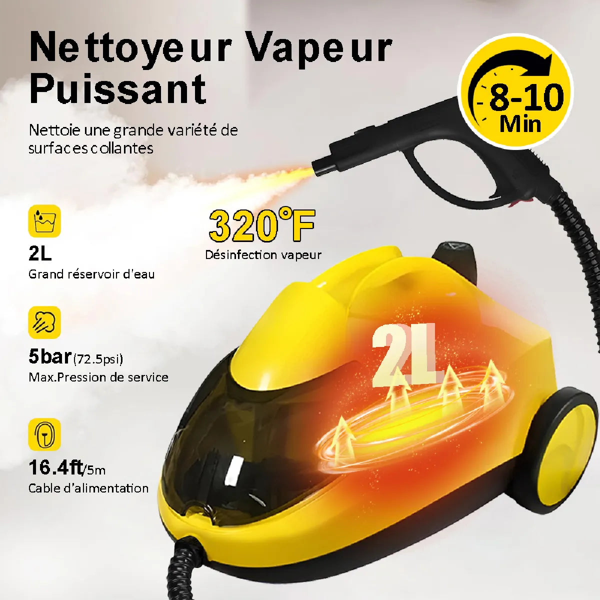 Genérico Limpiador a Vapor 2000W 5 Bar 2L 14 Acc