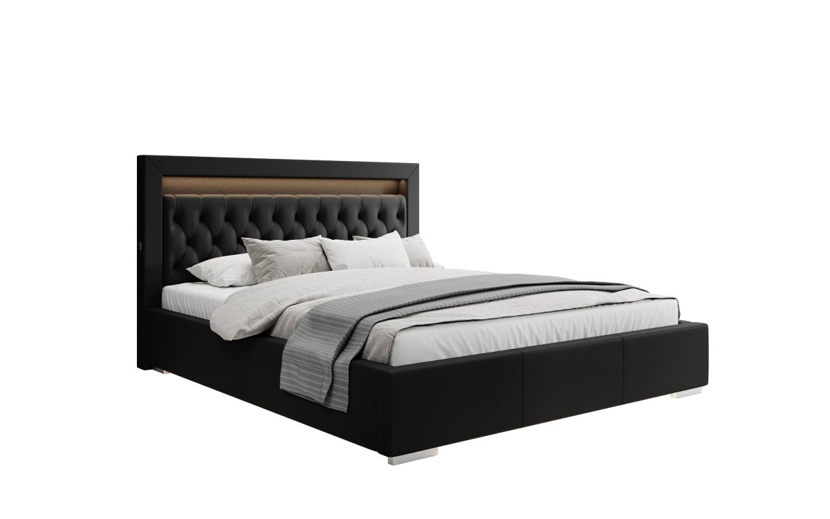 Infinity Designer Polsterbett mit RGB, USB und Stauraum, 140x200, Grau
