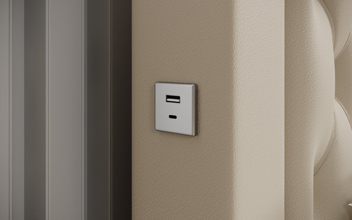 Infinity Designer Polsterbett mit RGB, USB und Stauraum, 140x200, Grau