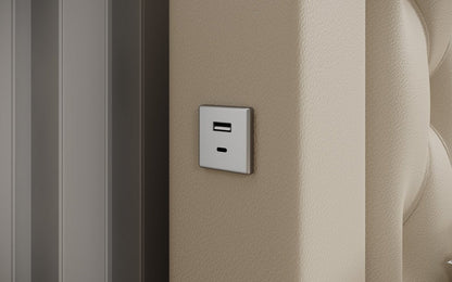Infinity Designer Polsterbett mit RGB, USB und Stauraum, 140x200, Grau