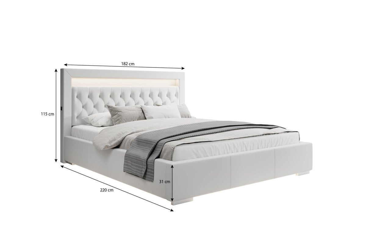 Infinity Designer Polsterbett mit RGB, USB und Stauraum, 140x200, Grau