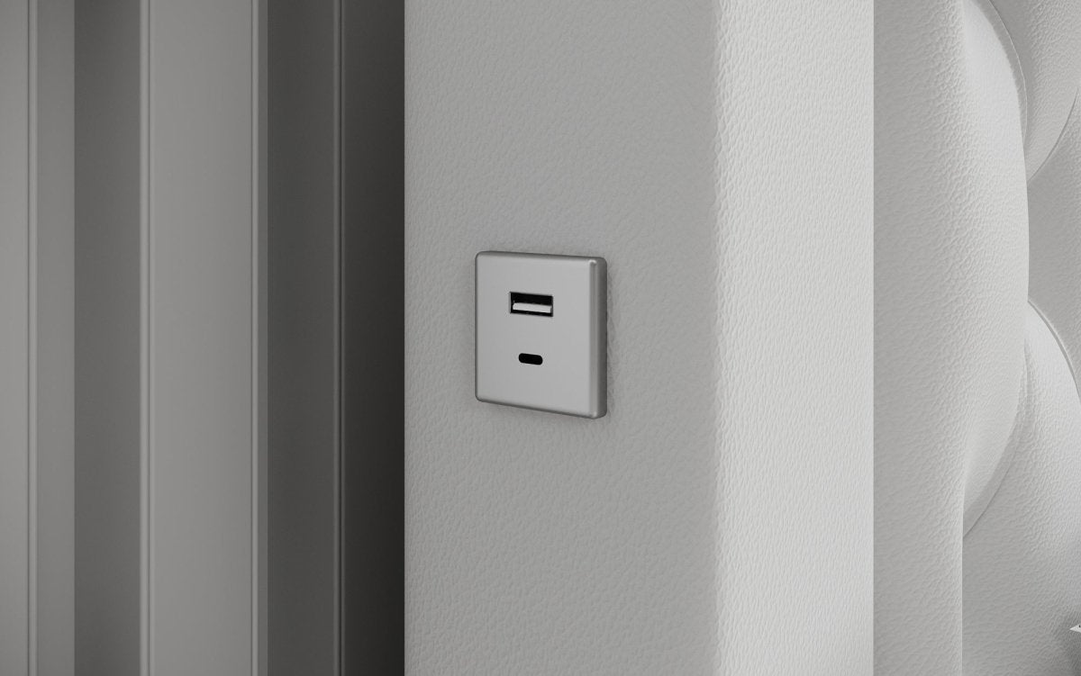 Infinity Designer Polsterbett mit RGB, USB und Stauraum, 140x200, Grau