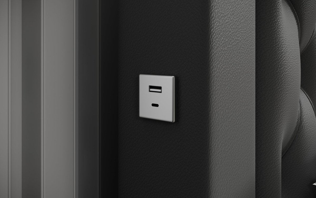 Infinity Designer Polsterbett mit RGB, USB und Stauraum, 140x200, Grau