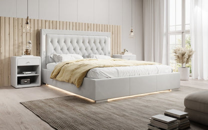 Designer Polsterbett Relina inkl. RGB, USB und Stauraum