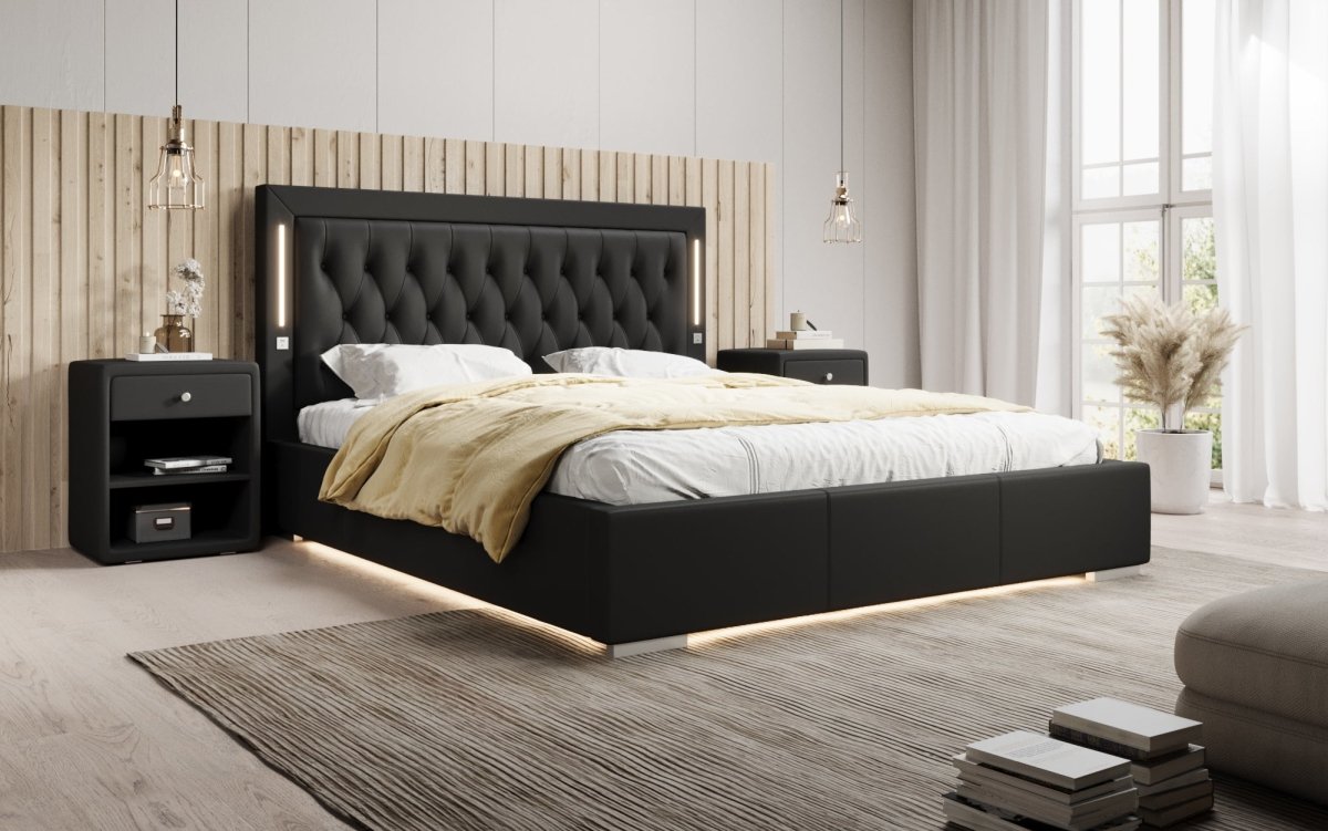 Luxusbetten24 Designer Polsterbett Rio inkl. RGB, USB und Stauraum