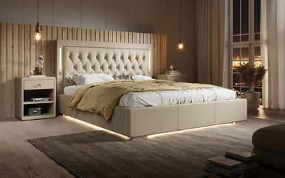 Luxusbetten24 Designer Polsterbett Rio inkl. RGB, USB und Stauraum