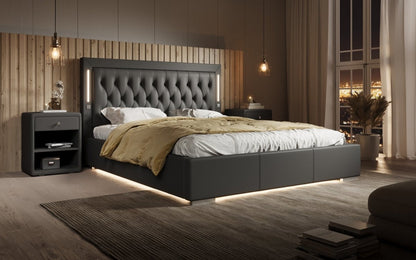 Luxusbetten24 Designer Polsterbett Rio inkl. RGB, USB und Stauraum