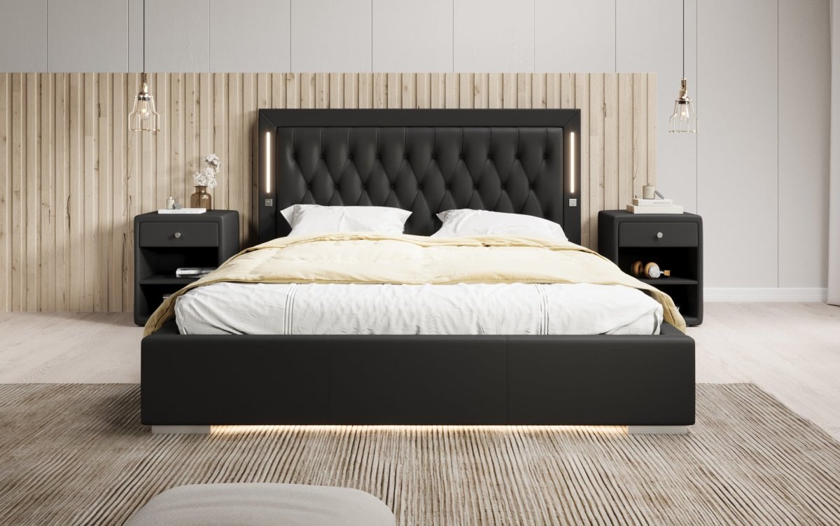 Luxusbetten24 Designer Polsterbett Rio inkl. RGB, USB und Stauraum