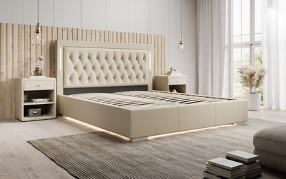 Luxusbetten24 Designer Polsterbett Rio inkl. RGB, USB und Stauraum