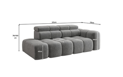 Designer Sofa 3‑Sitzer mit Chaise Longue Mia in Chenille
