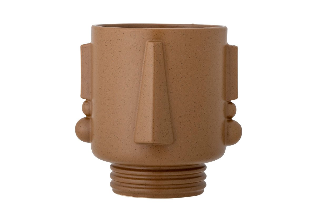Blumentopf Kairo – Steingutdesign mit Gesichtsdetail in Braun