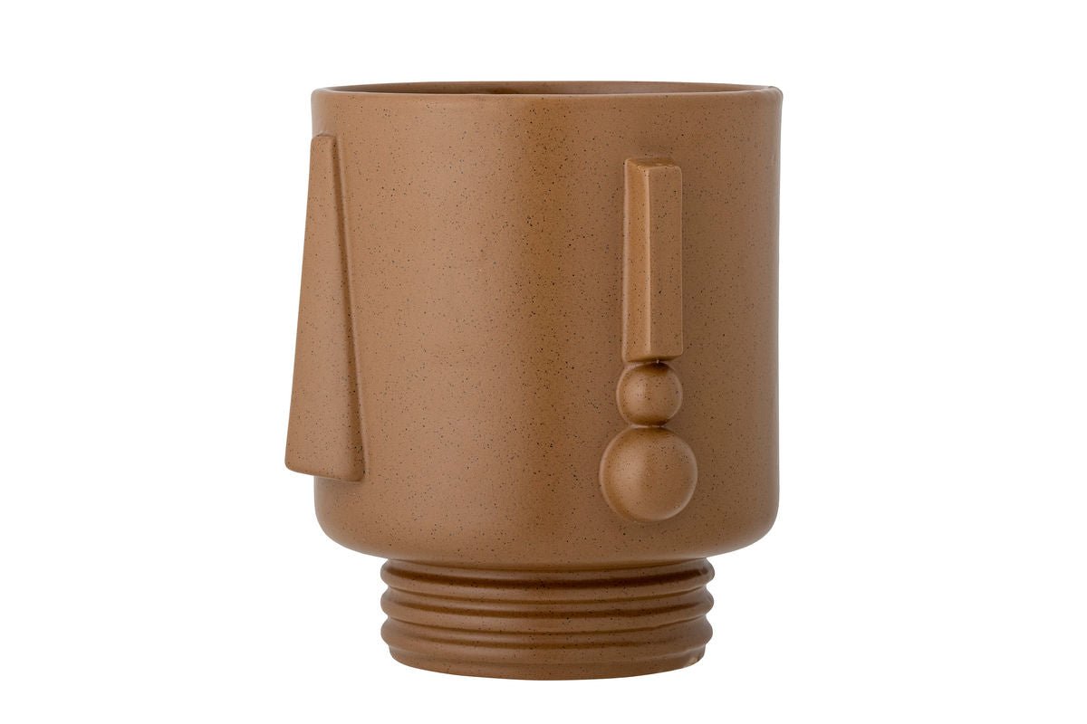 Blumentopf Kairo – Steingutdesign mit Gesichtsdetail in Braun