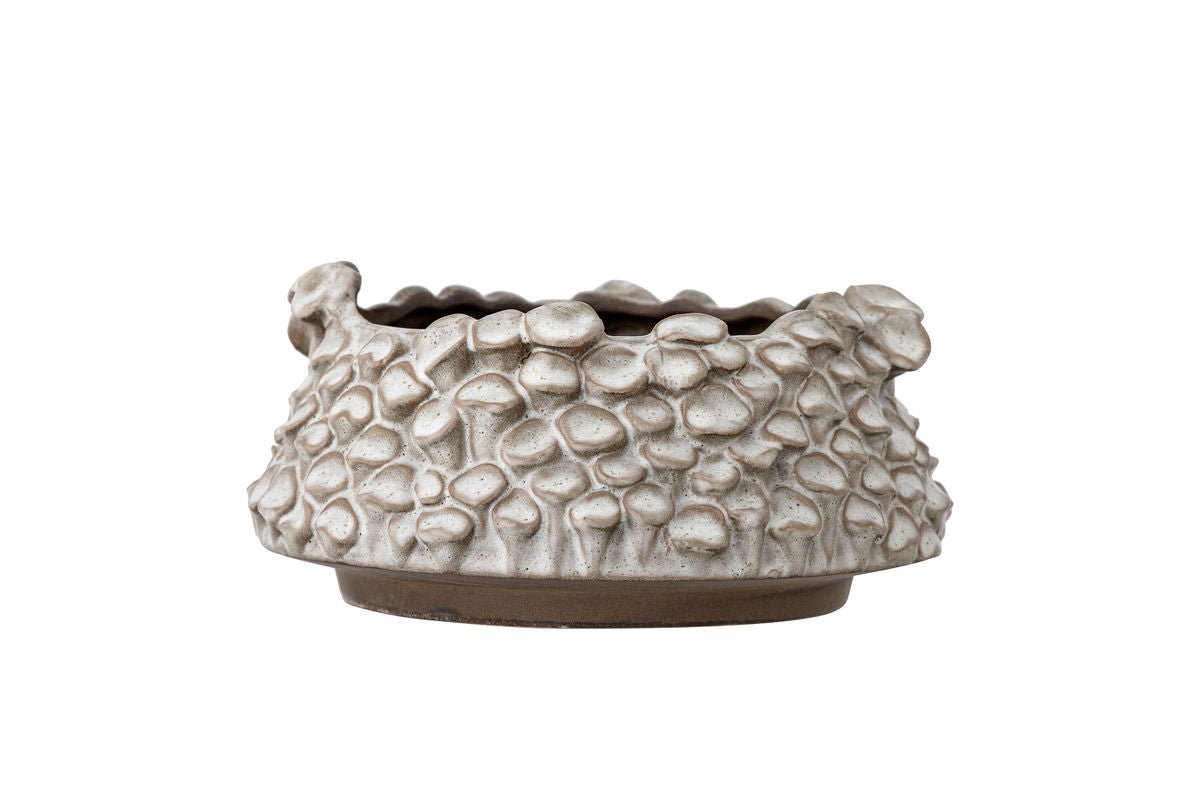 Blumentopf Myra – Skulpturaler Pilzlook in hellem Grau