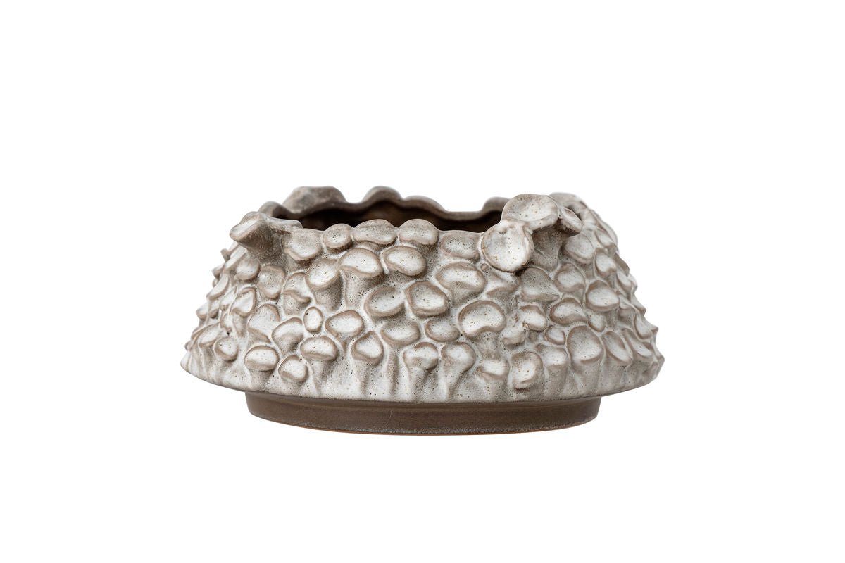Blumentopf Myra – Skulpturaler Pilzlook in hellem Grau
