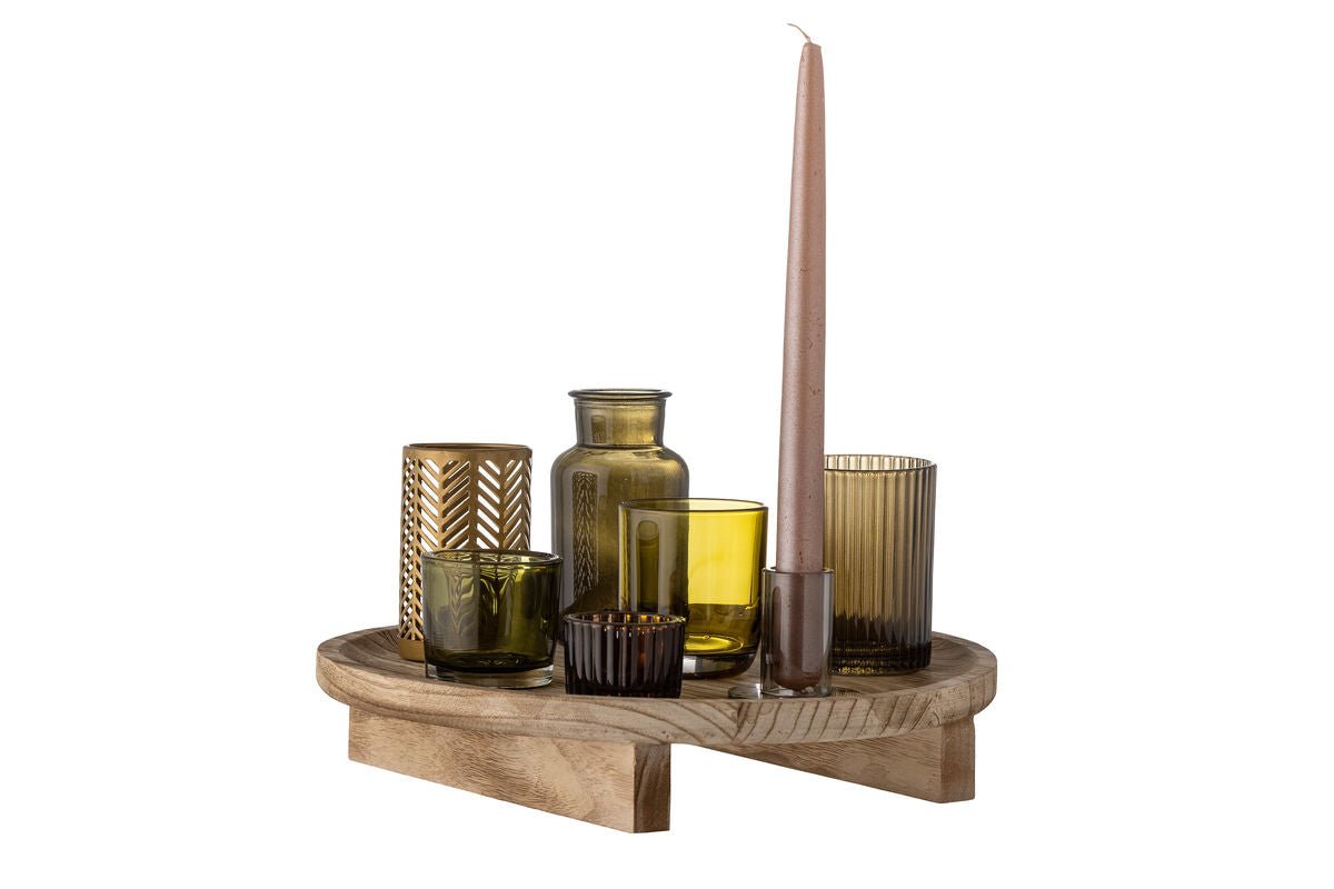 Luxusbetten24 Tablett Heidi – Glas & Holz, 8er-Set mit Teelichthaltern