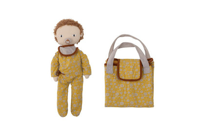 Luxusbetten24 Alin Spielset Wickelzubehör und Kuschelpuppe im Blumenoutfit Braun